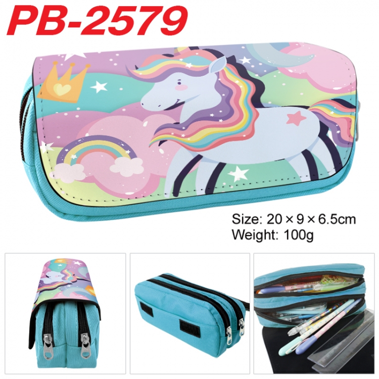 Unicorn Anime double-layer pu leather printing pencil case 20x9x6.5cm PB-2579