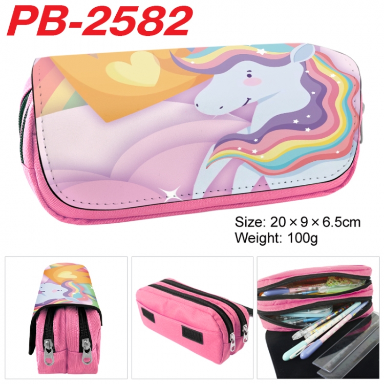 Unicorn Anime double-layer pu leather printing pencil case 20x9x6.5cm  PB-2582