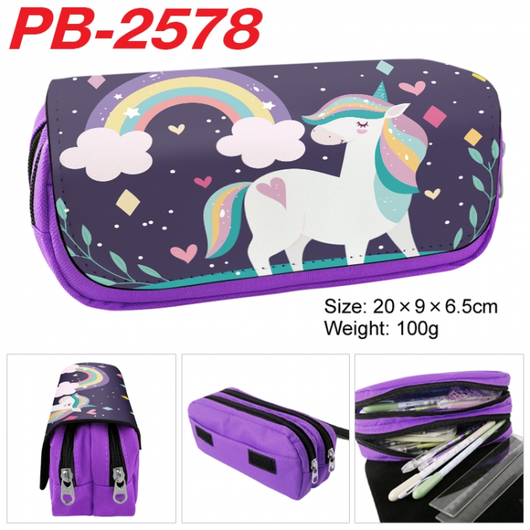 Unicorn Anime double-layer pu leather printing pencil case 20x9x6.5cm PB-2578