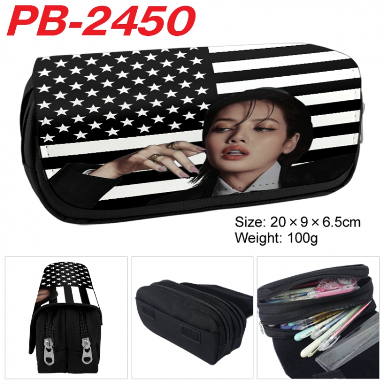 BLACK PINK Anime double-layer pu leather printing pencil case 20x9x6.5cm PB-2450