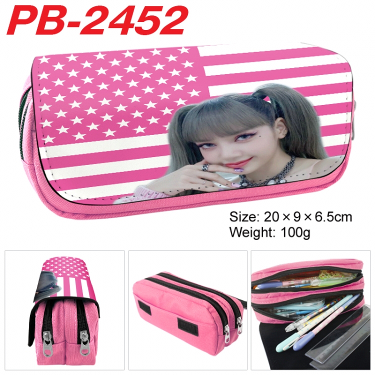 BLACK PINK Anime double-layer pu leather printing pencil case 20x9x6.5cm PB-2452