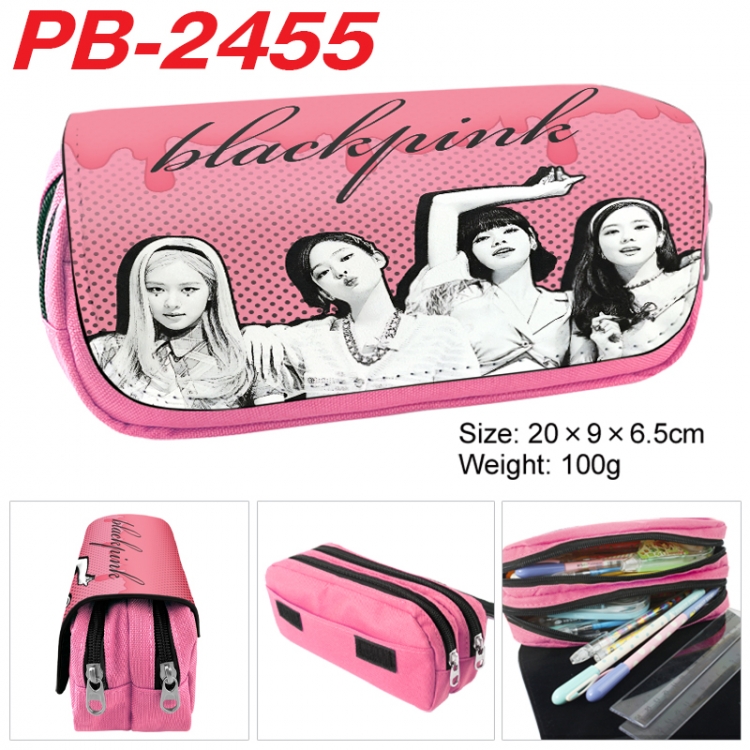 BLACK PINK Anime double-layer pu leather printing pencil case 20x9x6.5cm PB-2455