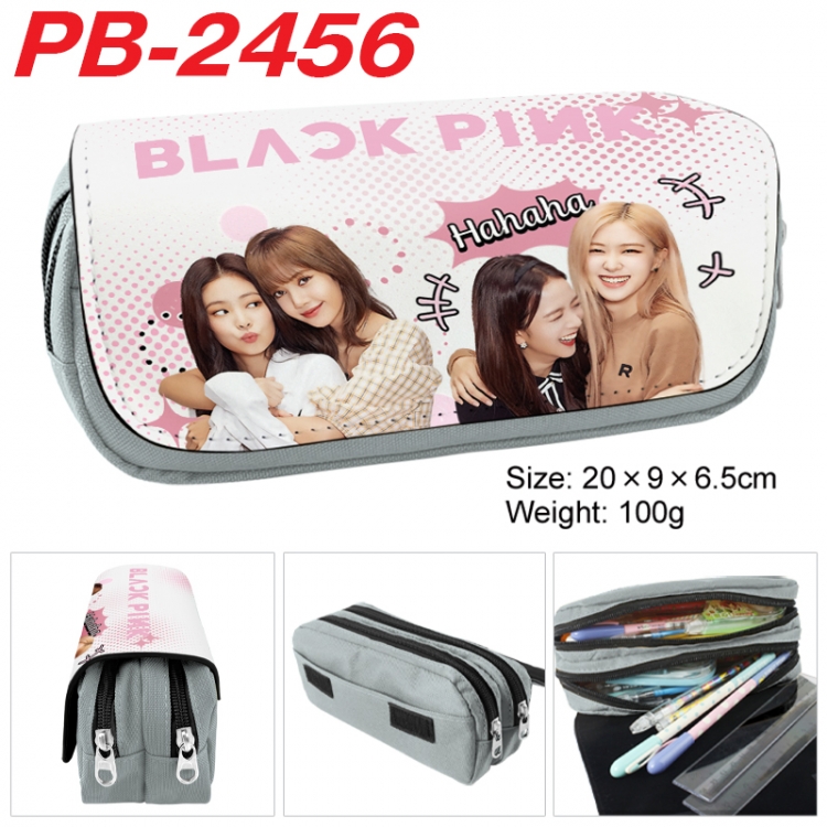 BLACK PINK Anime double-layer pu leather printing pencil case 20x9x6.5cm  PB-2456