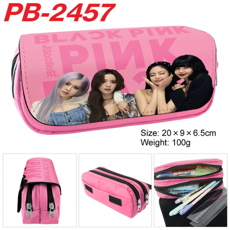 BLACK PINK Anime double-layer pu leather printing pencil case 20x9x6.5cm PB-2457