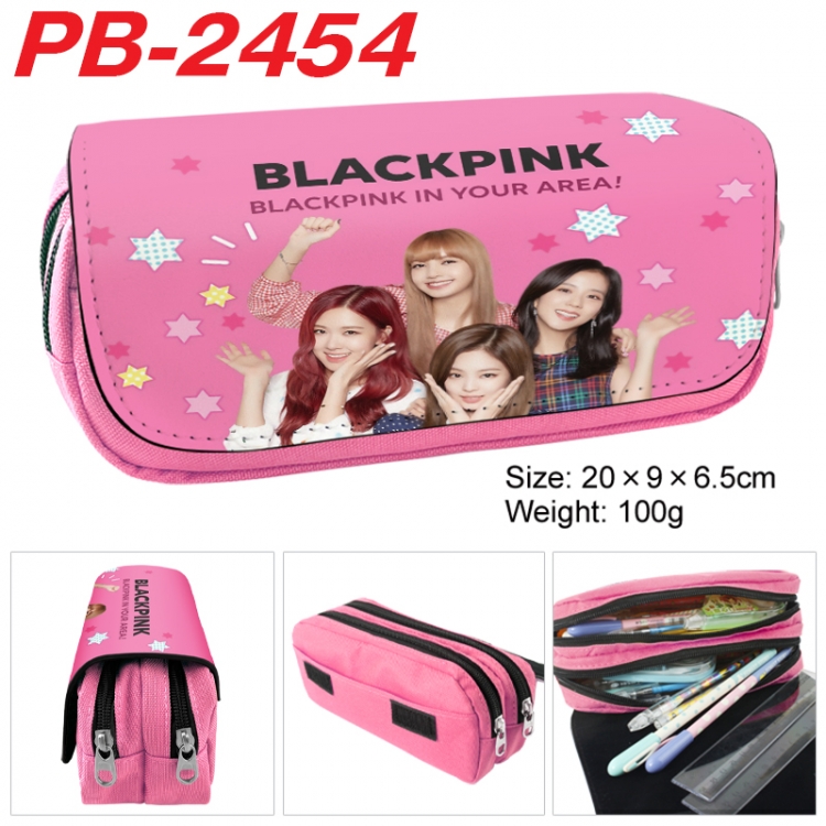 BLACK PINK Anime double-layer pu leather printing pencil case 20x9x6.5cm  PB-2454