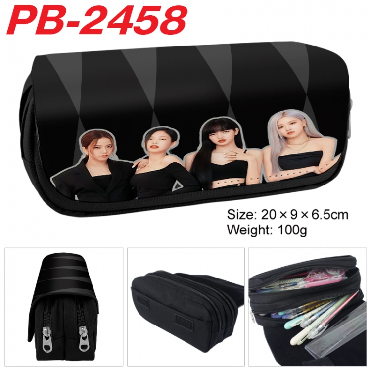 BLACK PINK Anime double-layer pu leather printing pencil case 20x9x6.5cm PB-2458