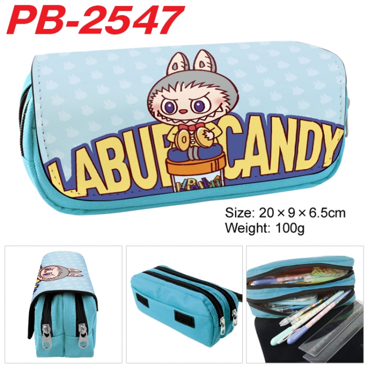 Labubu Anime double-layer pu leather printing pencil case 20x9x6.5cm