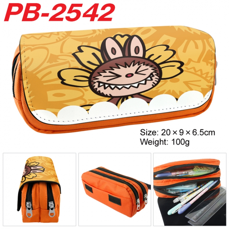 Labubu Anime double-layer pu leather printing pencil case 20x9x6.5cm