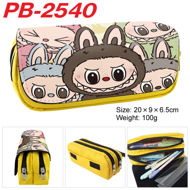 Labubu Anime double-layer pu leather printing pencil case 20x9x6.5cm