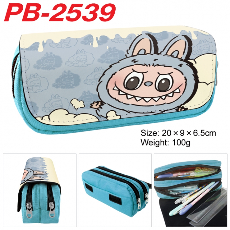 Labubu Anime double-layer pu leather printing pencil case 20x9x6.5cm