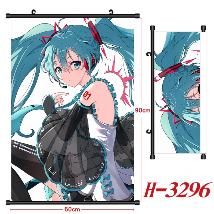 Hatsune Miku Anime Black Plastic Rod Canvas Painting Wall Scroll 60X90CM  H-3296