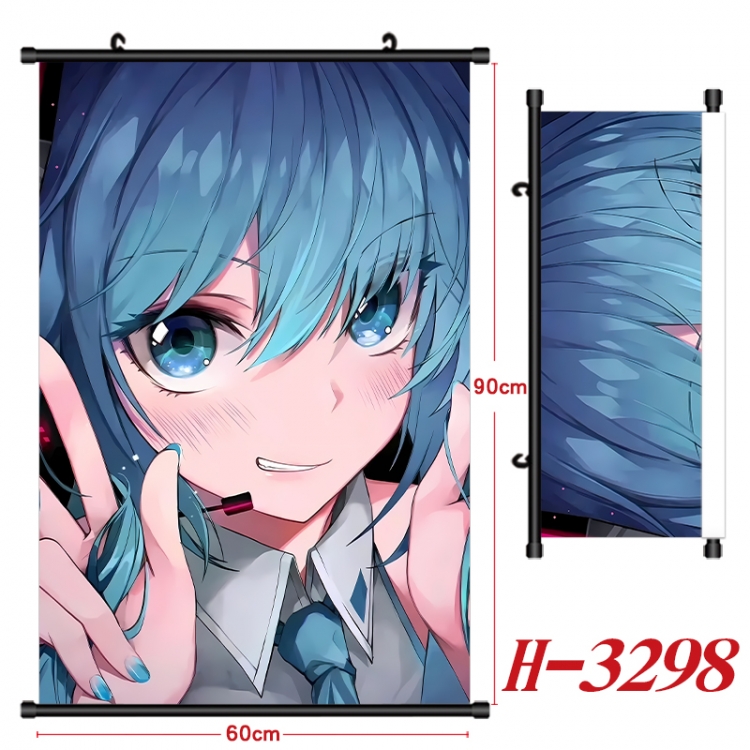 Hatsune Miku Anime Black Plastic Rod Canvas Painting Wall Scroll 60X90CM H-3298