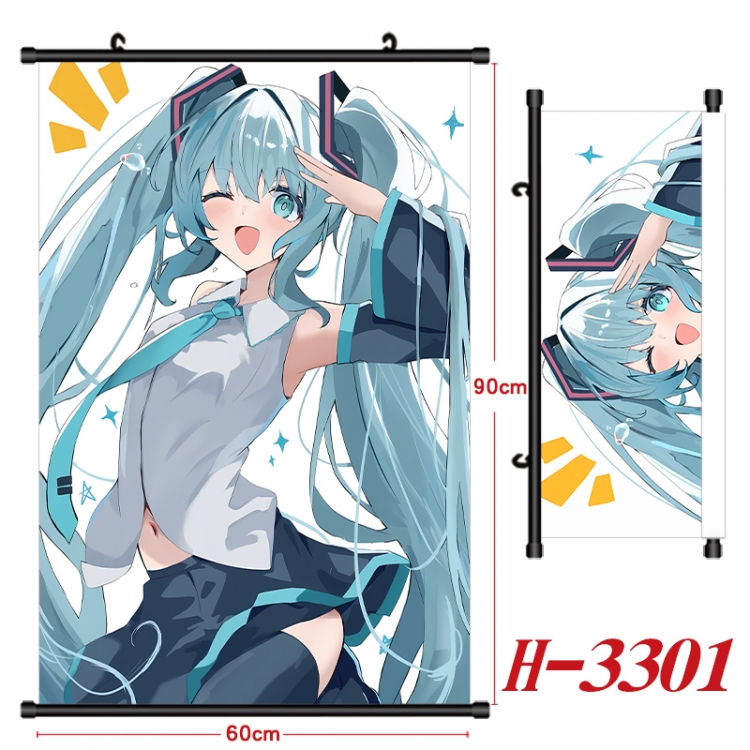 Hatsune Miku Anime Black Plastic Rod Canvas Painting Wall Scroll 60X90CM H-3301