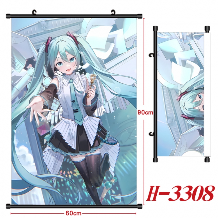 Hatsune Miku Anime Black Plastic Rod Canvas Painting Wall Scroll 60X90CM H-3308