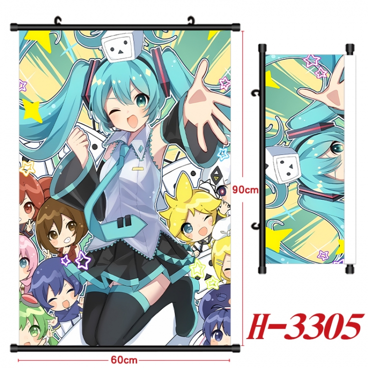 Hatsune Miku Anime Black Plastic Rod Canvas Painting Wall Scroll 60X90CM H-3305