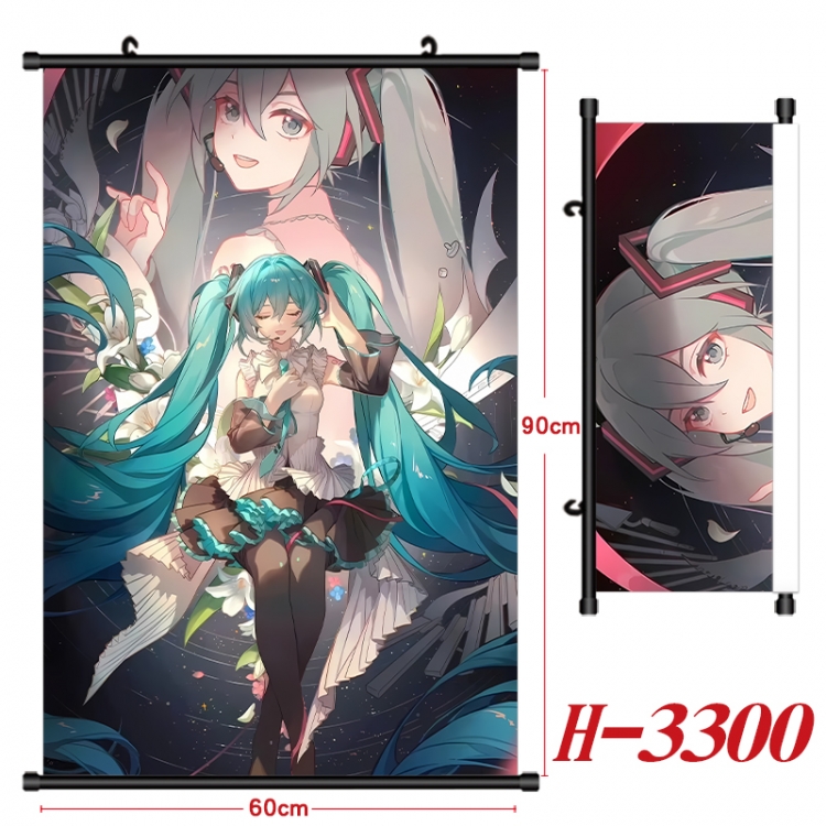 Hatsune Miku Anime Black Plastic Rod Canvas Painting Wall Scroll 60X90CM H-3300