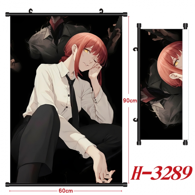 Chainsaw man Anime Black Plastic Rod Canvas Painting Wall Scroll 60X90CM H-3289