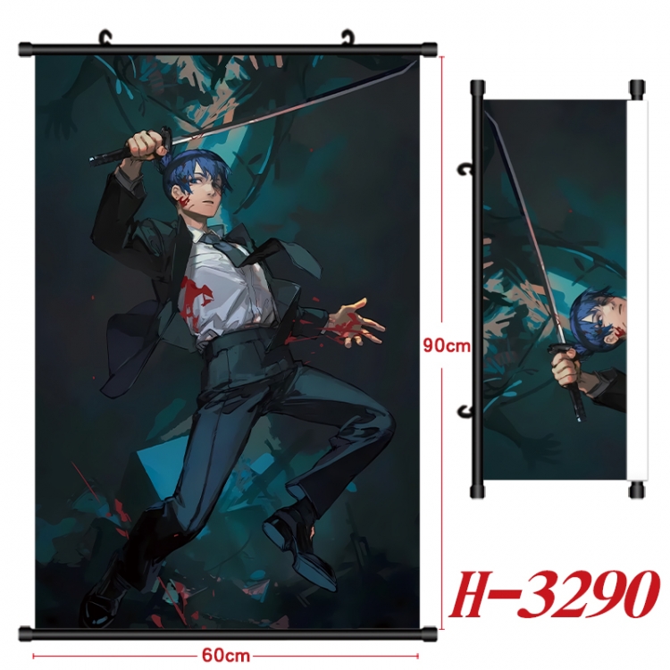 Chainsaw man Anime Black Plastic Rod Canvas Painting Wall Scroll 60X90CM H-3290