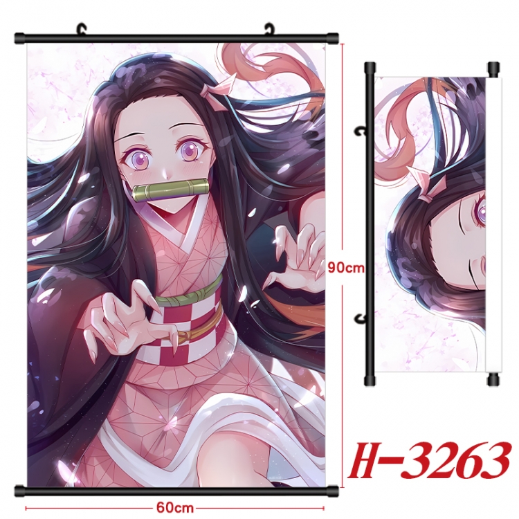 Demon Slayer Kimets Anime Black Plastic Rod Canvas Painting Wall Scroll 60X90CM H-3263