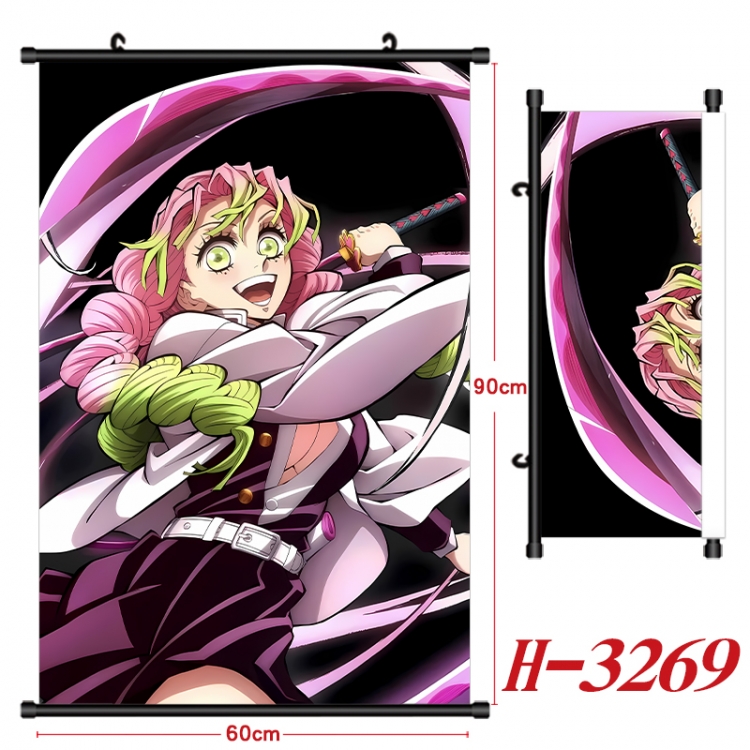 Demon Slayer Kimets Anime Black Plastic Rod Canvas Painting Wall Scroll 60X90CM H-3269