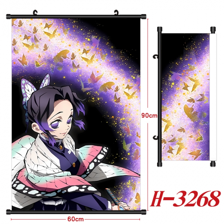 Demon Slayer Kimets Anime Black Plastic Rod Canvas Painting Wall Scroll 60X90CM H-3268