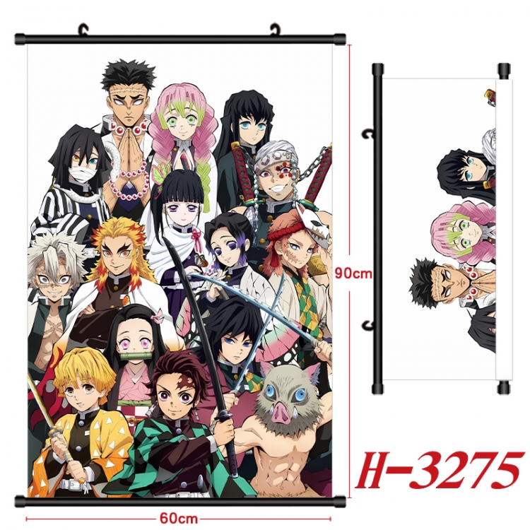 Demon Slayer Kimets Anime Black Plastic Rod Canvas Painting Wall Scroll 60X90CM H-3275