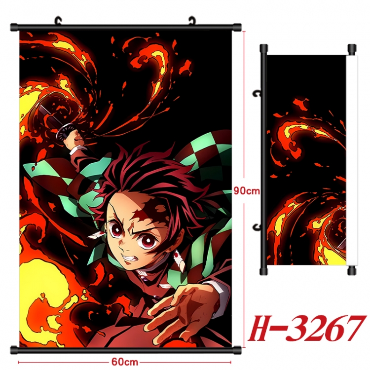 Demon Slayer Kimets Anime Black Plastic Rod Canvas Painting Wall Scroll 60X90CM H-3267