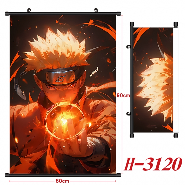 Naruto Anime Black Plastic Rod Canvas Painting Wall Scroll 60X90CM H-3120