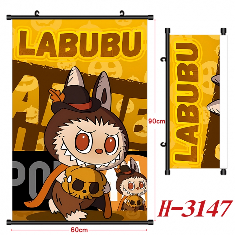 Labubu Anime Black Plastic Rod Canvas Painting Wall Scroll 60X90CM H-3147