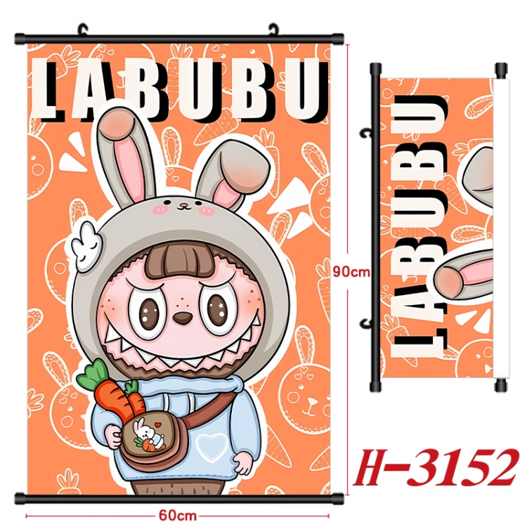 Labubu Anime Black Plastic Rod Canvas Painting Wall Scroll 60X90CM H-3152