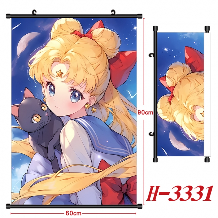 sailormoon Anime Black Plastic Rod Canvas Painting Wall Scroll 60X90CM H-3331