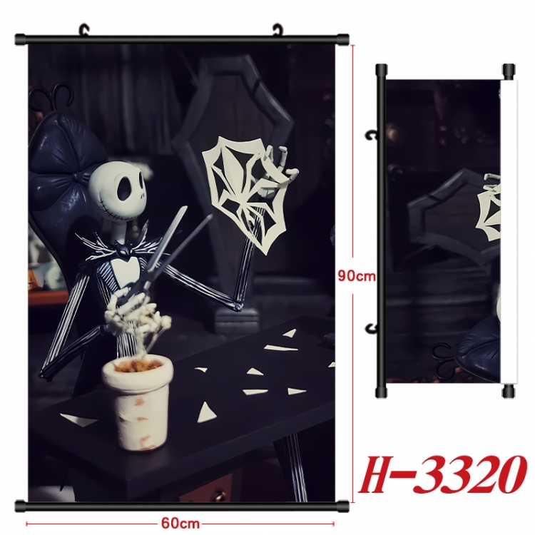 The Nightmare Before Christmas Anime Black Plastic Rod Canvas Painting Wall Scroll 60X90CM H-3320