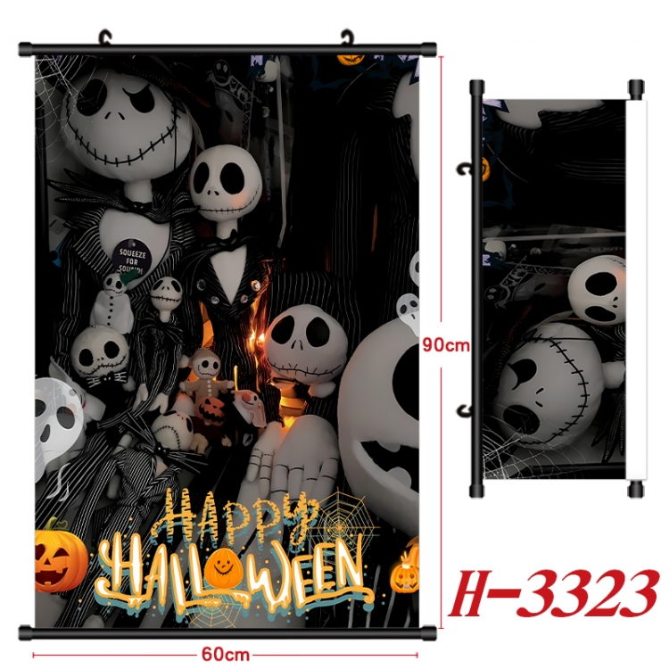 The Nightmare Before Christmas Anime Black Plastic Rod Canvas Painting Wall Scroll 60X90CM H-3323