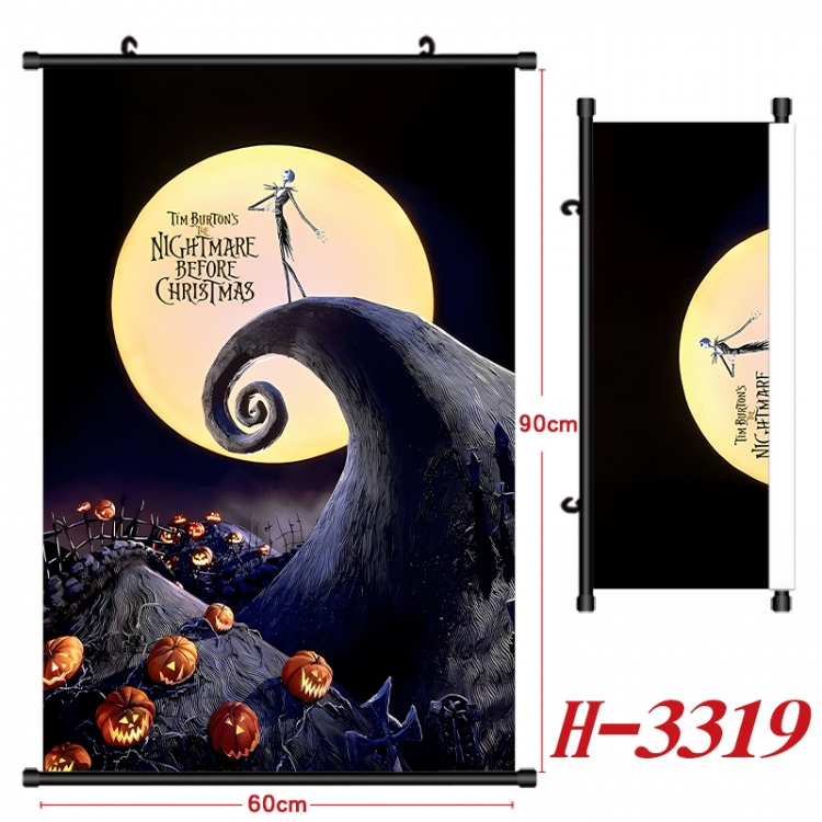 The Nightmare Before Christmas Anime Black Plastic Rod Canvas Painting Wall Scroll 60X90CM H-3319