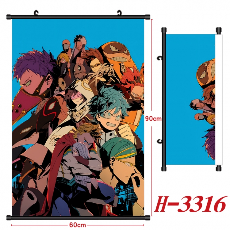 My Hero Academia Anime Black Plastic Rod Canvas Painting Wall Scroll 60X90CM H-3316