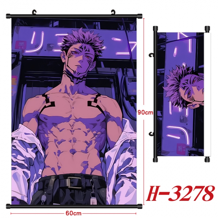 Jujutsu Kaisen Anime Black Plastic Rod Canvas Painting Wall Scroll 60X90CM H-3278