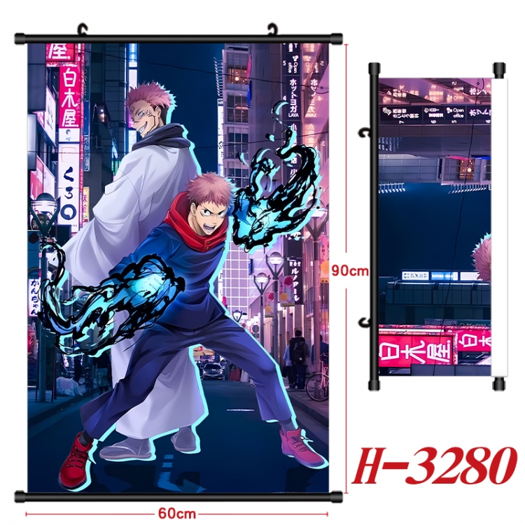 Jujutsu Kaisen Anime Black Plastic Rod Canvas Painting Wall Scroll 60X90CM H-3280