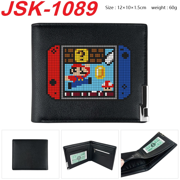 Super Mario Animation magnetic buckle black leather wallet 12X10X1.5CM   JSK-1089