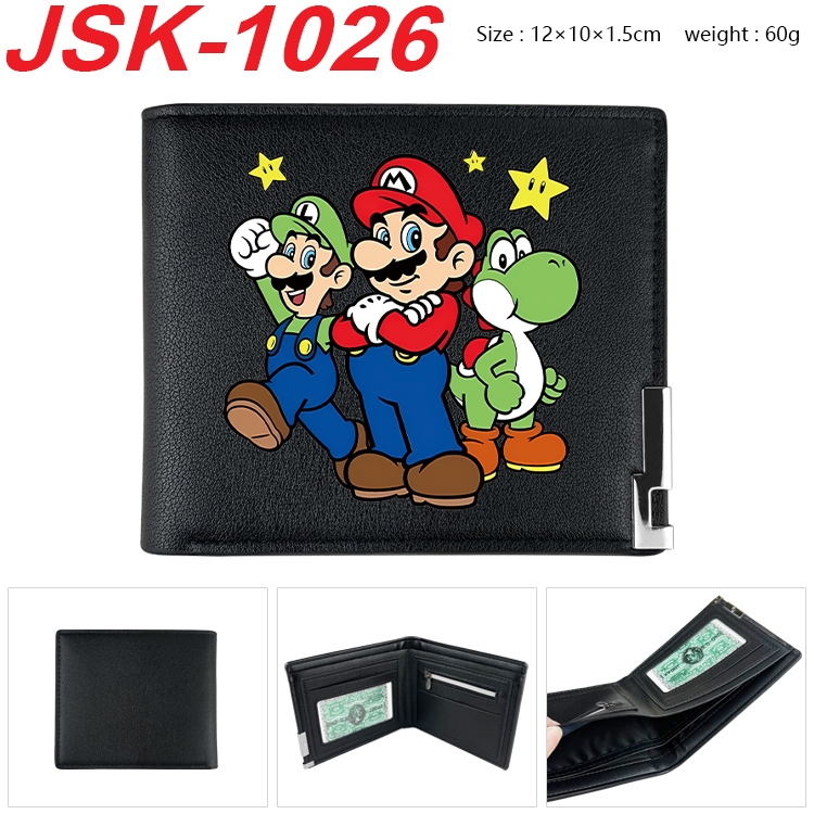 Super Mario Animation magnetic buckle black leather wallet 12X10X1.5CM   JSK-1026