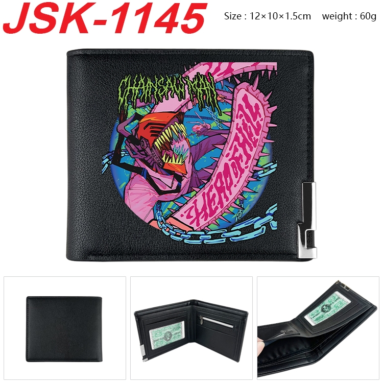 Chainsaw man Animation magnetic buckle black leather wallet 12X10X1.5CM  JSK-1145