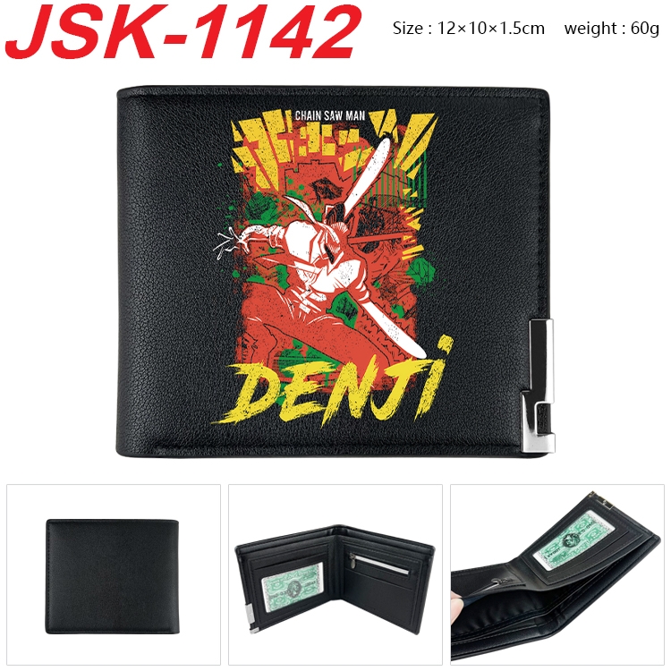 Chainsaw man Animation magnetic buckle black leather wallet 12X10X1.5CM  JSK-1142