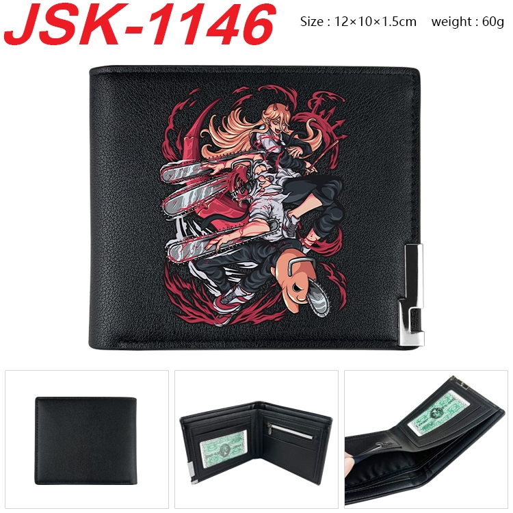 Chainsaw man Animation magnetic buckle black leather wallet 12X10X1.5CM  JSK-1146