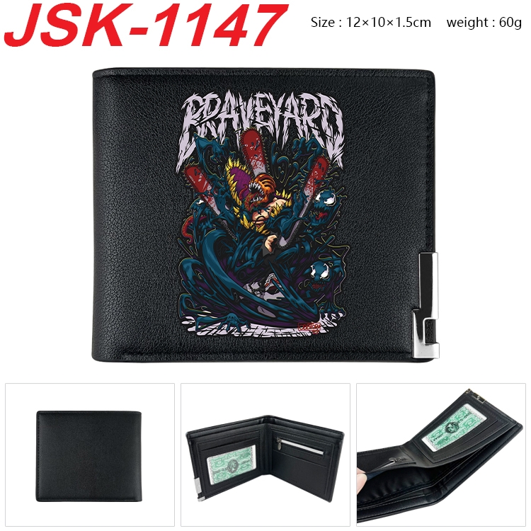 Chainsaw man Animation magnetic buckle black leather wallet 12X10X1.5CM   JSK-1147