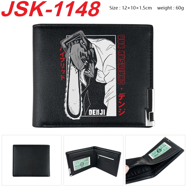 Chainsaw man Animation magnetic buckle black leather wallet 12X10X1.5CM JSK-1148