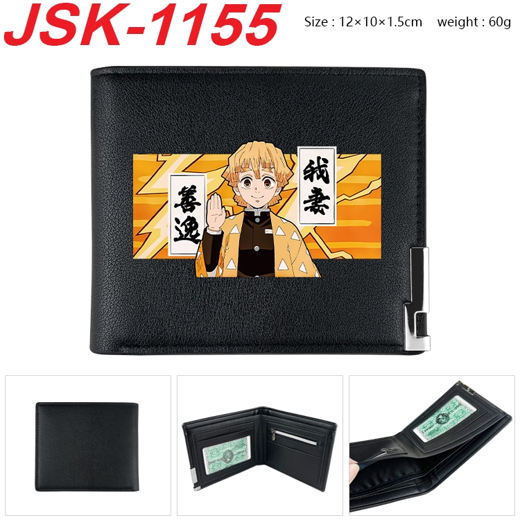 Demon Slayer Kimets Animation magnetic buckle black leather wallet 12X10X1.5CM  JSK-1155