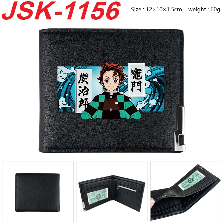 Demon Slayer Kimets Animation magnetic buckle black leather wallet 12X10X1.5CM  JSK-1156