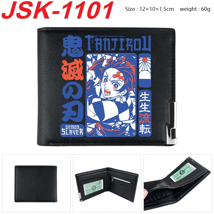 Demon Slayer Kimets Animation magnetic buckle black leather wallet 12X10X1.5CM   JSK-1101