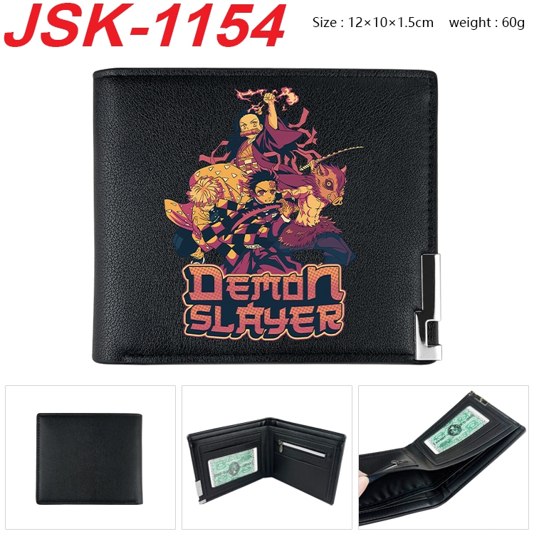 Demon Slayer Kimets Animation magnetic buckle black leather wallet 12X10X1.5CM  JSK-1154