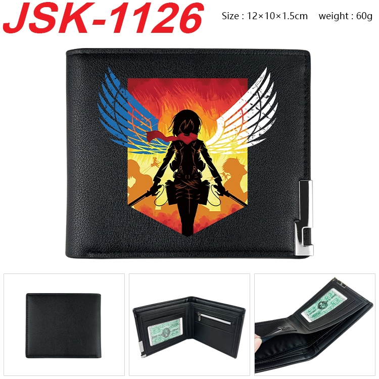 Shingeki no Kyojin Animation magnetic buckle black leather wallet 12X10X1.5CM  JSK-1126