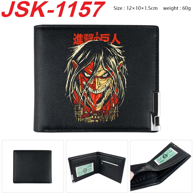 Shingeki no Kyojin Animation magnetic buckle black leather wallet 12X10X1.5CM  JSK-1157